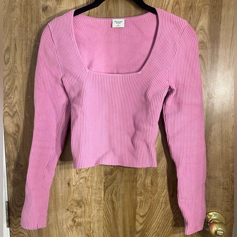 Women’s Pink, Thick Ribbed, Abercrombie And Fitch Long Sleeve Crop Top